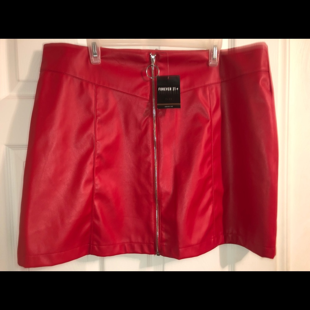 Red leather skirt